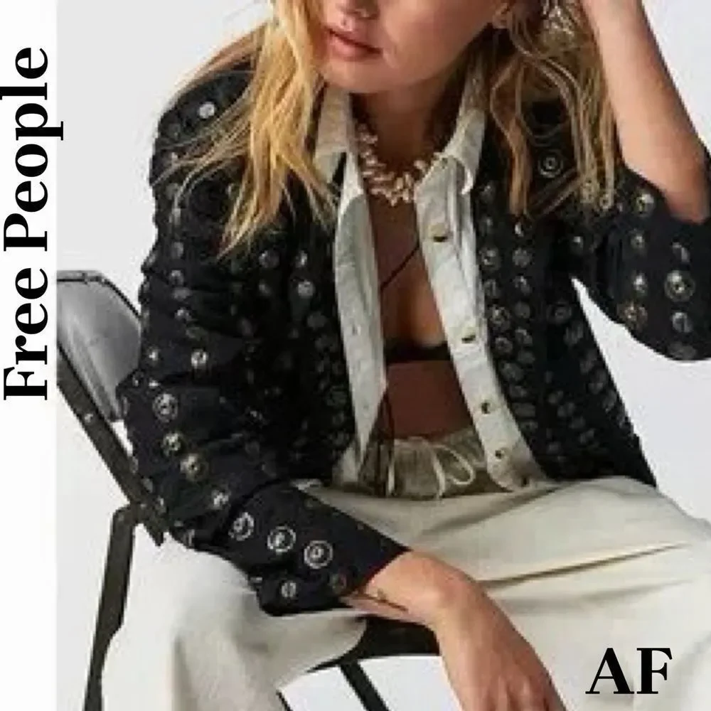 Free People Corrie Coin Blazer Black Bronze Coins Medium New